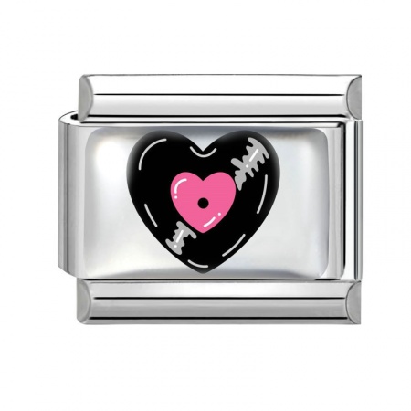 Picture of 1 Piece 304 Stainless Steel Valentine's Day Italian Charm Links For DIY Bracelet Jewelry Making Silver Tone Pink Rectangle Heart 10mm x 9mm