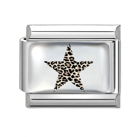 Picture of 1 Piece 304 Stainless Steel Exquisite Italian Charm Links For DIY Bracelet Jewelry Making Silver Tone Brown Rectangle Pentagram Star 10mm x 9mm