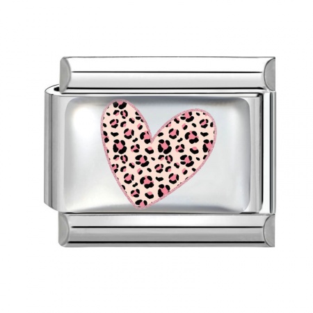 Picture of 1 Piece 304 Stainless Steel Valentine's Day Italian Charm Links For DIY Bracelet Jewelry Making Silver Tone Multicolor Rectangle Heart 10mm x 9mm