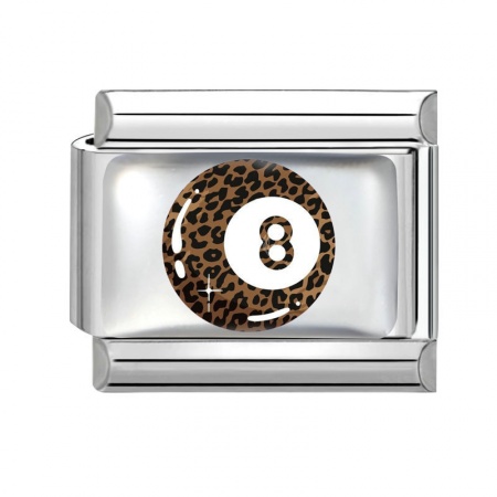 Picture of 1 Piece 304 Stainless Steel Exquisite Italian Charm Links For DIY Bracelet Jewelry Making Silver Tone Brown Rectangle No.8 Billiard Pool Ball 10mm x 9mm