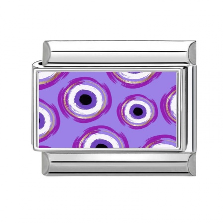 Picture of 1 Piece 304 Stainless Steel Exquisite Italian Charm Links For DIY Bracelet Jewelry Making Silver Tone Purple Rectangle Eye 10mm x 9mm