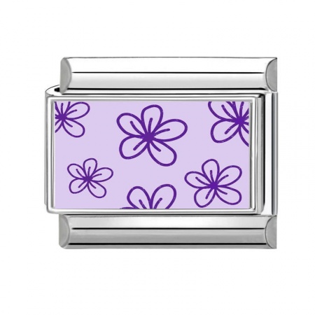 Picture of 1 Piece 304 Stainless Steel Exquisite Italian Charm Links For DIY Bracelet Jewelry Making Silver Tone Purple Rectangle Flower 10mm x 9mm