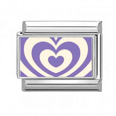 Picture of 1 Piece 304 Stainless Steel Valentine's Day Italian Charm Links For DIY Bracelet Jewelry Making Silver Tone Purple Rectangle Heart 10mm x 9mm