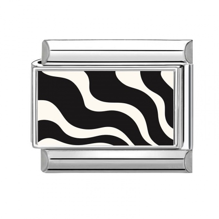Picture of 1 Piece 304 Stainless Steel Exquisite Italian Charm Links For DIY Bracelet Jewelry Making Silver Tone Black Rectangle Ripple 10mm x 9mm