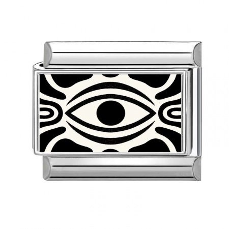 Picture of 1 Piece 304 Stainless Steel Exquisite Italian Charm Links For DIY Bracelet Jewelry Making Silver Tone Black Rectangle Eye 10mm x 9mm