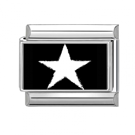 Picture of 1 Piece 304 Stainless Steel Exquisite Italian Charm Links For DIY Bracelet Jewelry Making Silver Tone Black Rectangle Pentagram Star 10mm x 9mm
