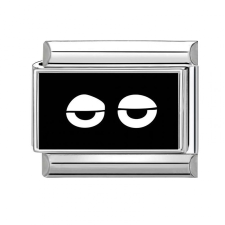 Picture of 1 Piece 304 Stainless Steel Exquisite Italian Charm Links For DIY Bracelet Jewelry Making Silver Tone Black Rectangle Eye 10mm x 9mm
