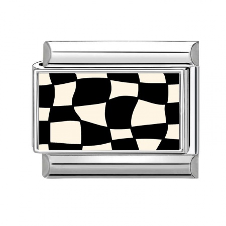 Picture of 1 Piece 304 Stainless Steel Exquisite Italian Charm Links For DIY Bracelet Jewelry Making Silver Tone Black Rectangle Grid Checker 10mm x 9mm