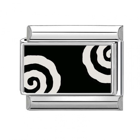 Picture of 1 Piece 304 Stainless Steel Exquisite Italian Charm Links For DIY Bracelet Jewelry Making Silver Tone Black Rectangle Spiral 10mm x 9mm