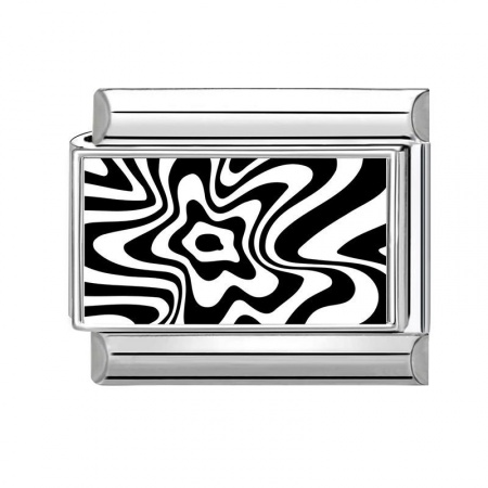 Picture of 1 Piece 304 Stainless Steel Exquisite Italian Charm Links For DIY Bracelet Jewelry Making Silver Tone Black Rectangle Zebra Stripe 10mm x 9mm