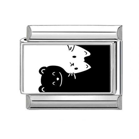 Picture of 1 Piece 304 Stainless Steel Exquisite Italian Charm Links For DIY Bracelet Jewelry Making Silver Tone White Rectangle Cat 10mm x 9mm