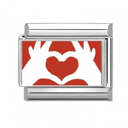 Picture of 1 Piece 304 Stainless Steel Valentine's Day Italian Charm Links For DIY Bracelet Jewelry Making Silver Tone Red Rectangle Heart 10mm x 9mm