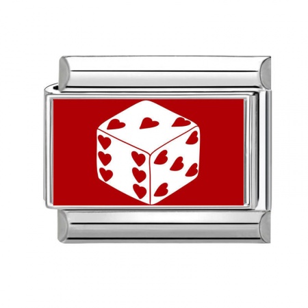 Picture of 1 Piece 304 Stainless Steel Italian Charm Links For DIY Bracelet Jewelry Making Silver Tone Red Rectangle Dice 10mm x 9mm