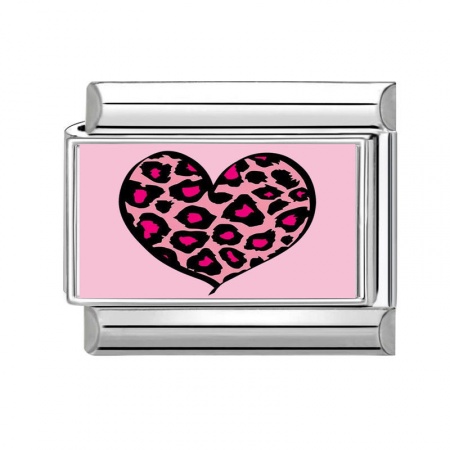 Picture of 1 Piece 304 Stainless Steel Valentine's Day Italian Charm Links For DIY Bracelet Jewelry Making Silver Tone Pink Rectangle Heart 10mm x 9mm
