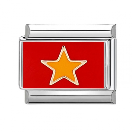 Picture of 1 Piece 304 Stainless Steel Italian Charm Links For DIY Bracelet Jewelry Making Silver Tone Red Rectangle Pentagram Star 10mm x 9mm
