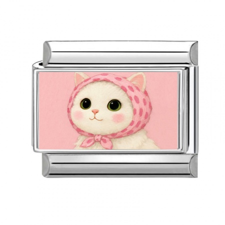 Picture of 1 Piece 304 Stainless Steel Italian Charm Links For DIY Bracelet Jewelry Making Silver Tone Multicolor Rectangle Cat 10mm x 9mm