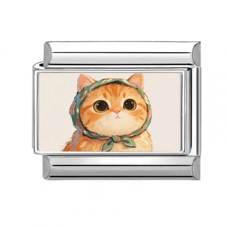 Picture of 1 Piece 304 Stainless Steel Italian Charm Links For DIY Bracelet Jewelry Making Silver Tone Multicolor Rectangle Cat 10mm x 9mm