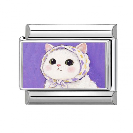 Picture of 1 Piece 304 Stainless Steel Italian Charm Links For DIY Bracelet Jewelry Making Silver Tone Multicolor Rectangle Cat 10mm x 9mm