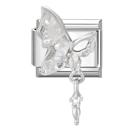 Picture of 1 Piece 304 Stainless Steel Italian Charm Links For DIY Modular Bracelet Watch Jewelry Making Wholesale Silver Tone Rectangle Butterfly 10mm x 9mm