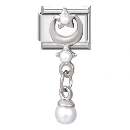 Picture of 1 Piece 304 Stainless Steel Italian Charm Links For DIY Bracelet Jewelry Making Wholesale Silver Tone Rectangle Pentagram Star 10mm x 9mm