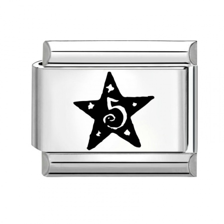 Picture of 1 Piece 304 Stainless Steel Italian Charm Links For DIY Bracelet Jewelry Making Silver Tone Black Rectangle Pentagram Star 10mm x 9mm