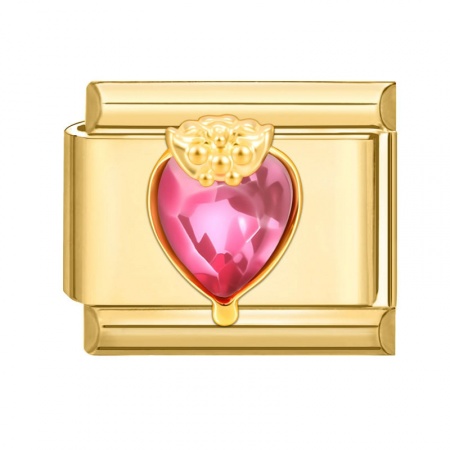 Picture of 1 Piece 304 Stainless Steel Valentine's Day Italian Charm Links For DIY Modular Bracelet Watch Jewelry Making Wholesale Gold Plated Fuchsia Rectangle Heart 10mm x 9mm