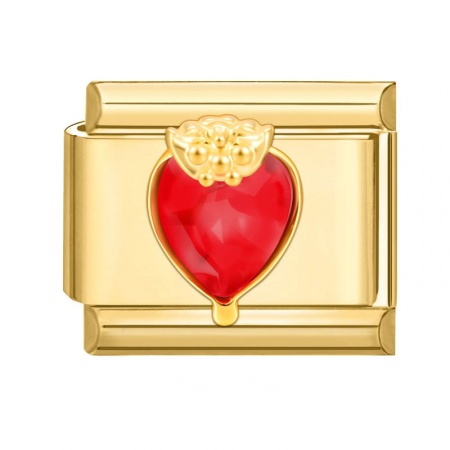 Picture of 1 Piece 304 Stainless Steel Valentine's Day Italian Charm Links For DIY Modular Bracelet Watch Jewelry Making Wholesale Gold Plated Red Rectangle Heart 10mm x 9mm