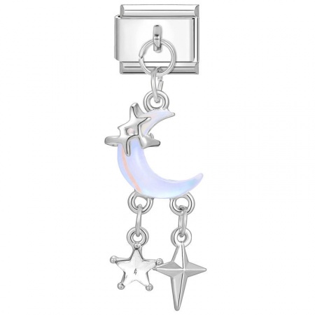 Picture of 1 Piece 304 Stainless Steel Italian Charm Links For DIY Bracelet Jewelry Making Wholesale Silver Tone Rectangle Moon 10mm x 9mm