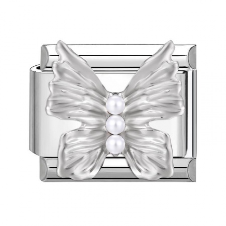 Picture of 1 Piece 304 Stainless Steel Italian Charm Links For DIY Modular Bracelet Watch Jewelry Making Wholesale Silver Tone Rectangle Butterfly 10mm x 9mm