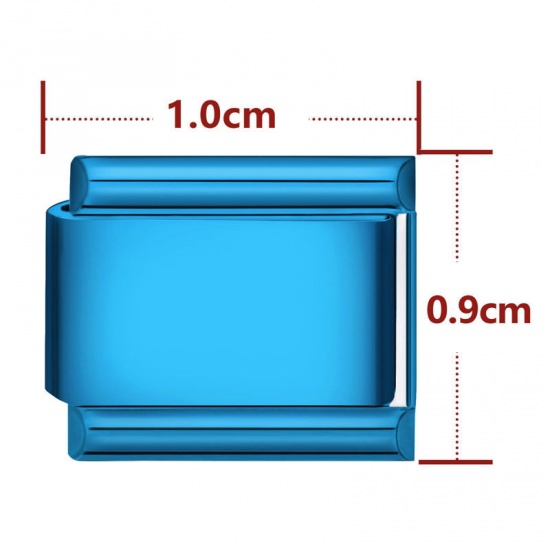 Picture of 1 Piece 304 Stainless Steel Italian Charm Links For DIY Bracelet Jewelry Making Blue Rectangle 10mm x 9mm