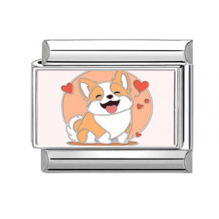 Picture of 1 Piece 304 Stainless Steel Valentine's Day Italian Charm Links For DIY Bracelet Jewelry Making Silver Tone Multicolor Rectangle Dog 10mm x 9mm
