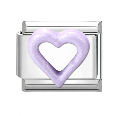 Picture of 1 Piece 304 Stainless Steel Valentine's Day Italian Charm Links For DIY Modular Bracelet Watch Jewelry Making Wholesale Silver Tone Purple Rectangle Heart 10mm x 9mm