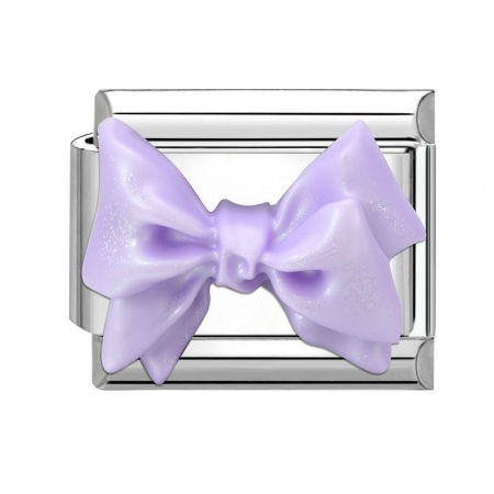 Picture of 1 Piece 304 Stainless Steel Italian Charm Links For DIY Modular Bracelet Watch Jewelry Making Wholesale Silver Tone Purple Rectangle Bowknot 10mm x 9mm