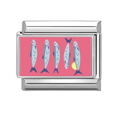 Picture of 1 Piece 304 Stainless Steel Italian Charm Links For DIY Bracelet Jewelry Making Silver Tone Multicolor Rectangle Fish 10mm x 9mm