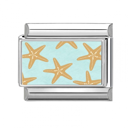 Picture of 1 Piece 304 Stainless Steel Italian Charm Links For DIY Bracelet Jewelry Making Silver Tone Multicolor Rectangle Star Fish 10mm x 9mm