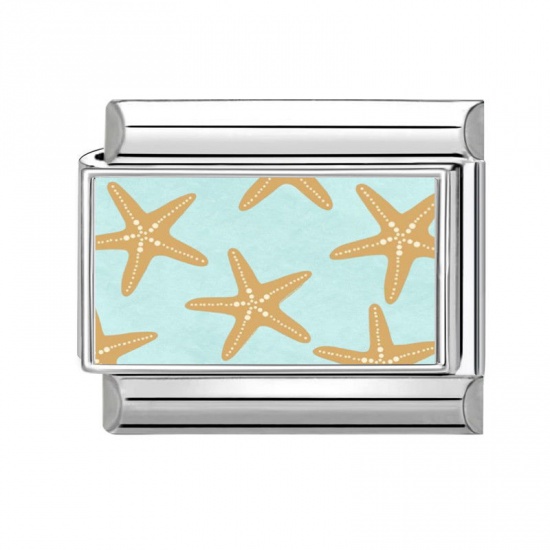 Picture of 1 Piece 304 Stainless Steel Italian Charm Links For DIY Bracelet Jewelry Making Silver Tone Multicolor Rectangle Star Fish 10mm x 9mm