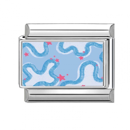 Picture of 1 Piece 304 Stainless Steel Italian Charm Links For DIY Bracelet Jewelry Making Silver Tone Blue Rectangle Sea 10mm x 9mm