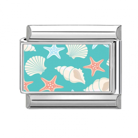 Picture of 1 Piece 304 Stainless Steel Italian Charm Links For DIY Bracelet Jewelry Making Silver Tone Multicolor Rectangle Marine Animal 10mm x 9mm