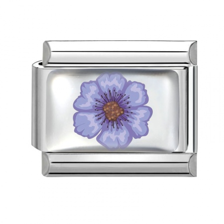 Picture of 1 Piece 304 Stainless Steel Italian Charm Links For DIY Bracelet Jewelry Making Silver Tone Purple Rectangle Flower 10mm x 9mm