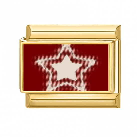 Picture of 1 Piece 304 Stainless Steel Italian Charm Links For DIY Bracelet Jewelry Making Gold Plated Red Rectangle Pentagram Star 10mm x 9mm