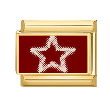 Picture of 1 Piece 304 Stainless Steel Italian Charm Links For DIY Bracelet Jewelry Making Gold Plated Red Rectangle Pentagram Star 10mm x 9mm
