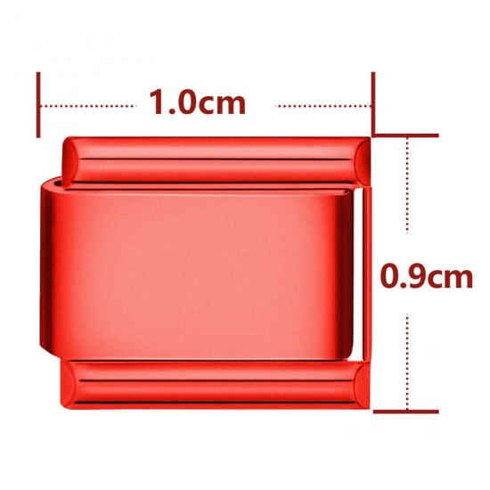 Picture of 1 Piece 304 Stainless Steel Italian Charm Links For DIY Bracelet Jewelry Making Red Rectangle 10mm x 9mm