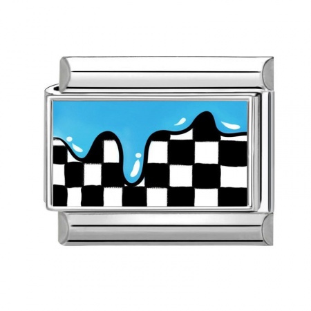 Picture of 1 Piece 304 Stainless Steel Italian Charm Links For DIY Bracelet Jewelry Making Silver Tone Blue Rectangle Grid Checker 10mm x 9mm
