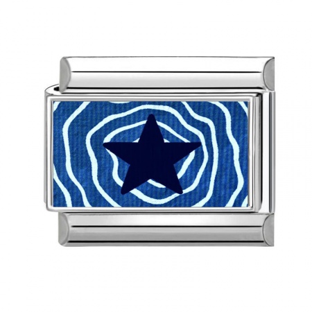 Picture of 1 Piece 304 Stainless Steel Italian Charm Links For DIY Bracelet Jewelry Making Silver Tone Blue Rectangle Pentagram Star 10mm x 9mm