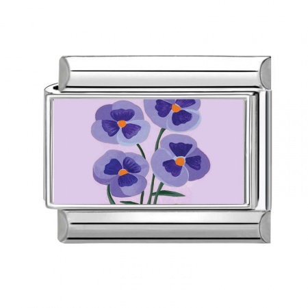 Picture of 1 Piece 304 Stainless Steel Italian Charm Links For DIY Bracelet Jewelry Making Silver Tone Purple Rectangle Flower 10mm x 9mm