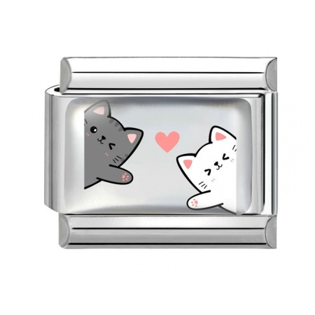 Picture of 1 Piece 304 Stainless Steel Italian Charm Links For DIY Bracelet Jewelry Making Silver Tone Multicolor Rectangle Cat 10mm x 9mm