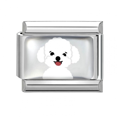 Picture of 1 Piece 304 Stainless Steel Italian Charm Links For DIY Bracelet Jewelry Making Silver Tone White Rectangle Dog 10mm x 9mm