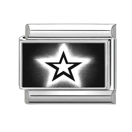 Picture of 1 Piece 304 Stainless Steel Italian Charm Links For DIY Bracelet Jewelry Making Silver Tone Black Rectangle Pentagram Star 10mm x 9mm