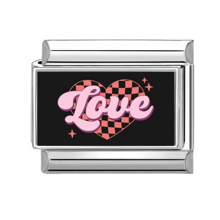 Picture of 1 Piece 304 Stainless Steel Valentine's Day Italian Charm Links For DIY Bracelet Jewelry Making Silver Tone Pink Rectangle Heart Message " LOVE " 10mm x 9mm