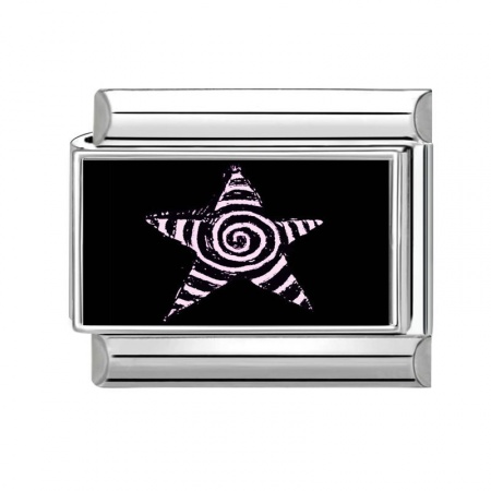Picture of 1 Piece 304 Stainless Steel Italian Charm Links For DIY Bracelet Jewelry Making Silver Tone Black Rectangle Pentagram Star 10mm x 9mm